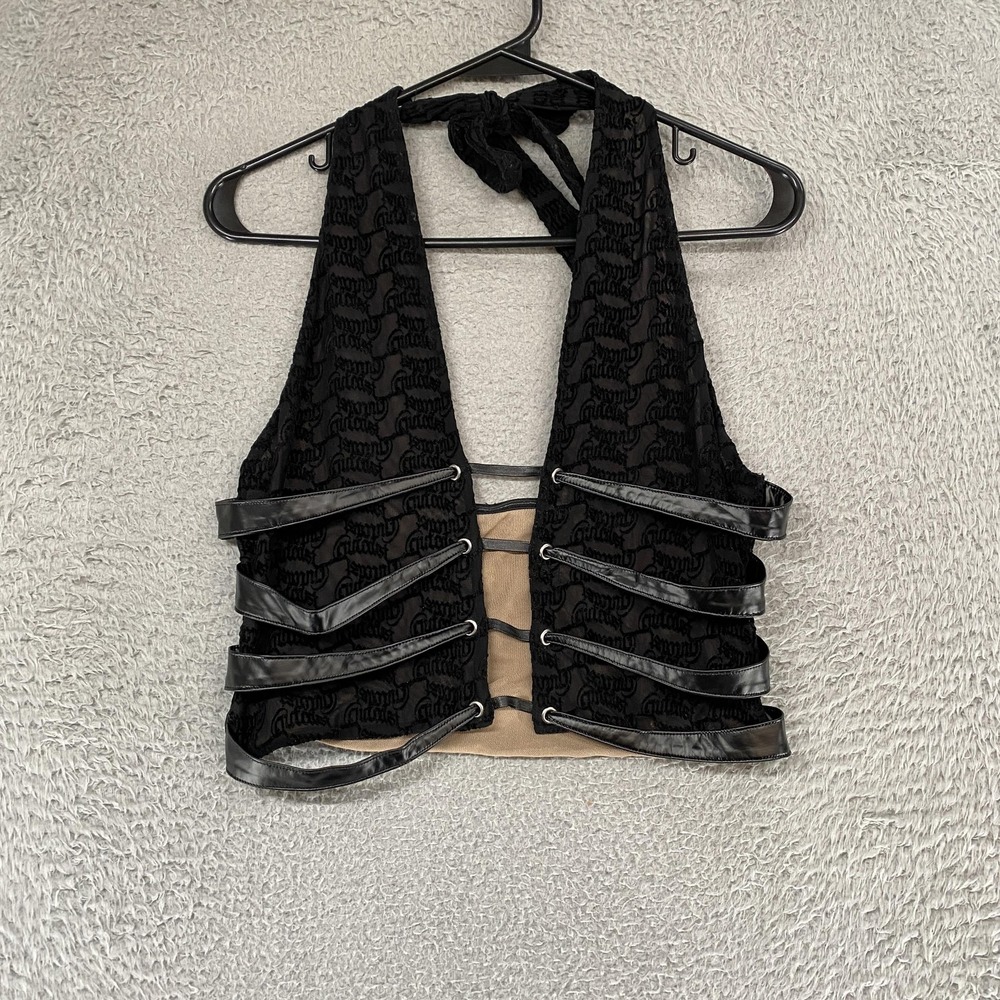 Outcast Halter Tank Top Womens XL Black Mesh Cutout Crop Party Club Alt Sexy